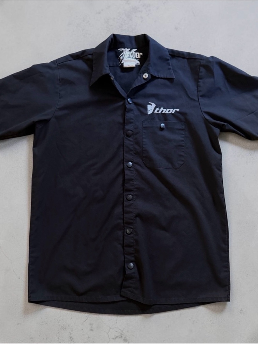 Thor MX Shirt Mens Large Black Y2K Motocross Racing Work Shop Button Up Vintage